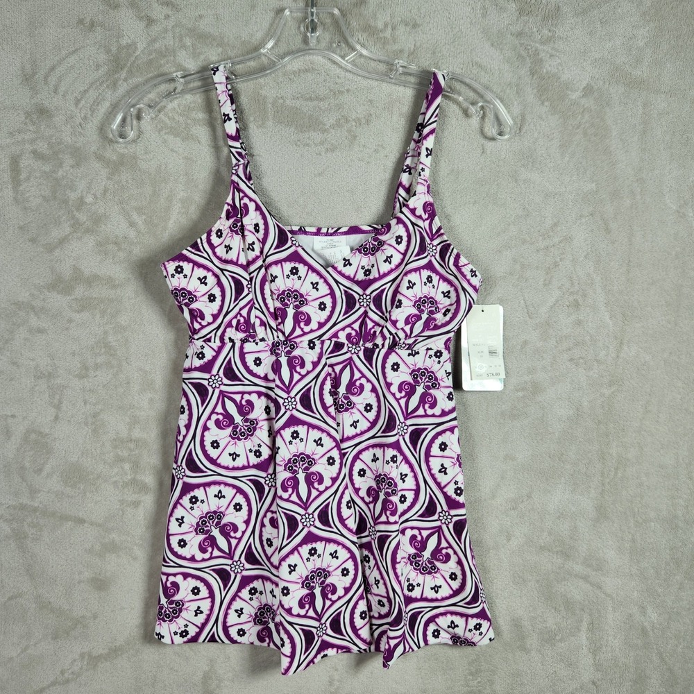 Swim Solutions Womens Size 10 Magenta Medallion Underwire Tankini Top‎ Swimwear